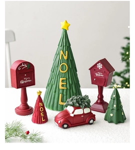 Figurines de boîte aux lettres et sapin de Noël en résine pour décoration de table de fête