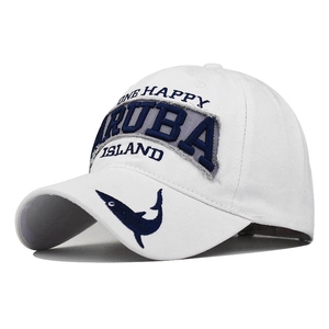 White Aruba Island embroidered cotton baseball cap with blue marlin fish details