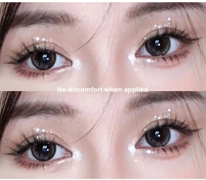 Detail of natural fairy false eyelashes with subtle glitter on eyelid for a fresh look