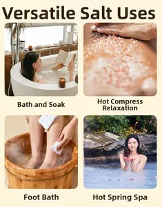 Detailed views of pink Himalayan bath salt crystals for spa, body care and foot soak