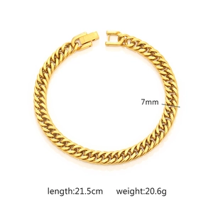 7mm gold-plated stainless steel Cuban link bracelet, 21.5cm length and 20.6g weight