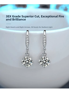 Macro detail of 925 silver earrings with 3EX round cut stones in 6-prong settings