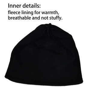 Detailed view of the soft black fleece lining inside the thermal winter beanie hat
