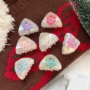 Snowflake Hair Claw Triangle Rhinestone Pearlescent PVC Christmas Winter Accessory For Women