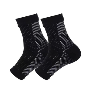 Black open-toe ankle compression socks with support knit pattern on white background
