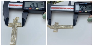 Detailed size measurement of 18k gold cross pendant with cubic zirconia stones