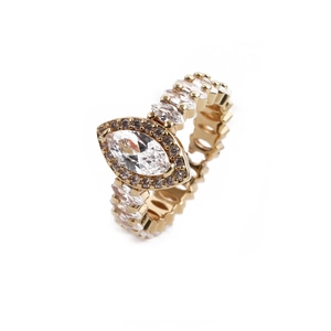 Bague ajustable dorée avec zircons taille marquise et sertissage pavé chic
