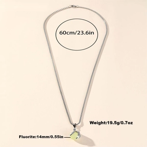 Luminous dragon claw necklace with 14mm fluorite stone pendant on 60cm silver chain