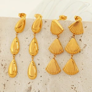 Fashion Stainless Steel Gold Plated Three Layer Water Drop Shell Dangle Drop Earrings For Women Trendy Jewelry Gift