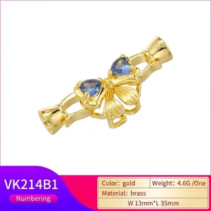Fermoir nœud en plaqué or 18K avec zircon cœur bleu pour création de colliers DIY