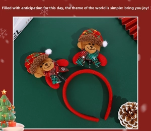 Detail of Christmas headband with plush bears on springs and red velvet finish