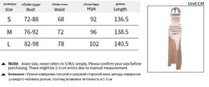 Tableau des tailles détaillé pour robe longue licou sexy avec mesures en cm