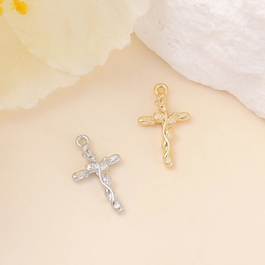 Ciondolo Croce Rame Placcato Oro Vite Foglia Avvolta Accessorio Per Creazione Di Gioielli DIY Per Collana Bracciale Orecchino