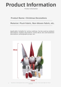 Detailed size specifications for three 50cm tall Christmas gnomes in red, grey and green