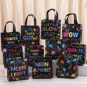 Neon Glow Party Gift Bags Non-Woven Fabric Reusable Handbags Waterproof Splatter Print Treat Goodie Bags Birthday