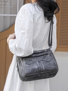 Vintage dark gray multi-pocket crossbody bag with matte finish and large capacity