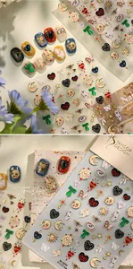 European vintage nail stickers with gold clock and celestial motifs for DIY nail art
