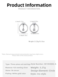 Detailed size specifications of 925 sterling silver hoop earrings set with zircon stones