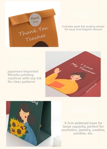 Detailed view of the 9.7cm wide bottom gift bag with Thank You Teacher soy ink printing