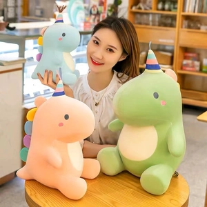 Cute Dinosaur Plush Doll Toy Soft Down Cotton Filling Cartoon Animal With Party Hat Sleeping Pillow Gift Children Kids