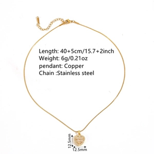 Collier avec pendentif cœur doré en acier inoxydable avec dimensions et détails