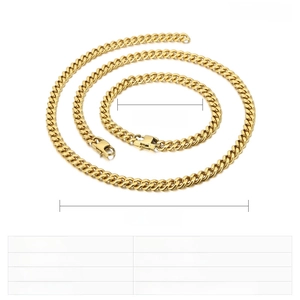 Detailed view of 18K gold plated stainless steel Cuban chain necklace and bracelet set