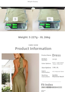 Détail d'une robe longue en satin dos nu montrant le tissu 95% polyester et la fente latérale