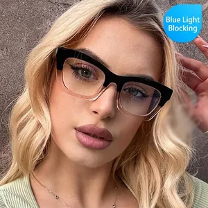 Stylish cat-eye blue light blocking glasses with black and transparent frames for women