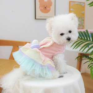 Cute pet dog dress with colorful rabbit ears and layered lace tutu for Bichon Frise
