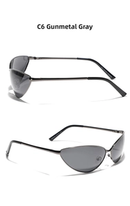 Dettaglio degli occhiali da sole cat-eye Y2K gunmetal con codice modello W88252