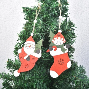 Décorations de Noël en bois avec Père Noël et bonhomme de neige peints pour le sapin