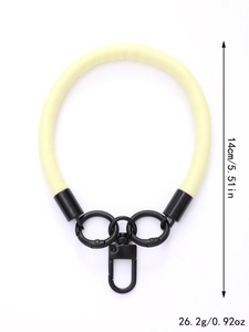 Detail showing 14cm length and 26.2g weight of yellow leather phone wrist strap