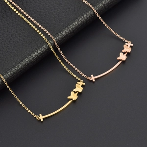 Smile Butterfly Necklace Titanium Steel Rose Gold Plated Fashion Jewelry For Women Elegant Clavicle Chain