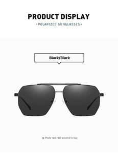 Detail view of Black polarized aviator sunglasses with classic metal frames