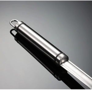 Detailed close-up of premium SUS 304 stainless steel handle with engraved material logo