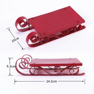 Detailed view of red Christmas sleigh decor dimensions measuring 24.5cm x 10cm x 6.3cm