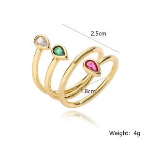 18K gold plated multi-layer wrap ring with white green and pink drop-cut zircon stones