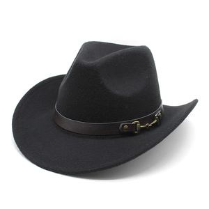 Vintage Western Cowboy Fedora Hat For Women Men Wide Brim Woolen Felt Jazz Hat With Belt Buckle Curled Brim Outdoor Sun Hat
