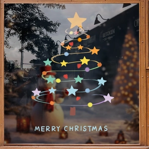 Spiral Christmas tree window sticker with stars, hearts and Merry Christmas text