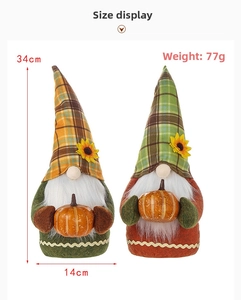 Detailed dimensions showing height 34cm and width 14cm of these autumn gnome decorations