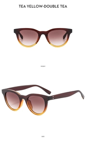 Detail view of retro tea yellow gradient sunglasses with side and front profiles