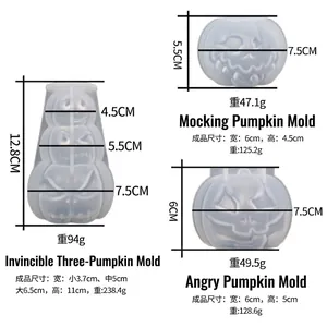 Halloween pumpkin candle silicone molds set with detailed size specifications and weight