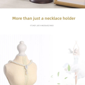 Detailed view of beige mannequin necklace stand with lace trim and elegant pearl pendant