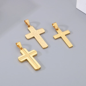 Detailed comparison of gold stainless steel cross pendants with geometric and scripture motifs