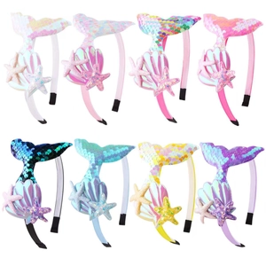 Cartoon Sequin Mermaid Tail Hair Band Sweet Marine Style Shell Star Headband Kids Hair Accessories