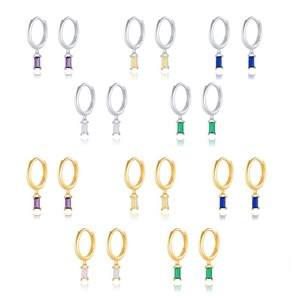 Orecchini a cerchio con zirconi rettangolari placcati in oro e argento per donna