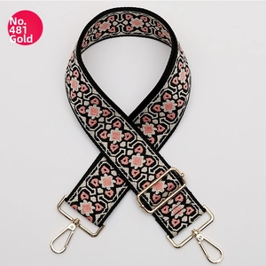 Detailed view of No. 481 colorful ethnic embroidered wide strap with gold metal hooks