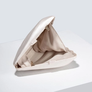 Elegant shell-shaped acrylic evening clutch bag for weddings with glossy off-white finish