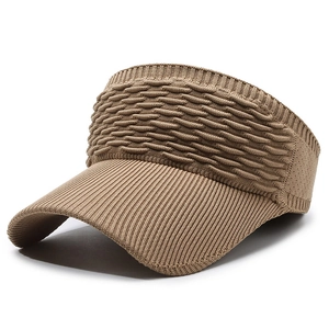 Knitted khaki sun visor hat with wavy texture and wide brim for outdoor sun protection