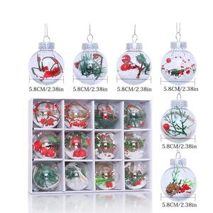 Clear Christmas Ball Ornaments Hanging Tree Baubles Festive Holiday Home Decor PET Plastic Filled Red Berries Foam Snow